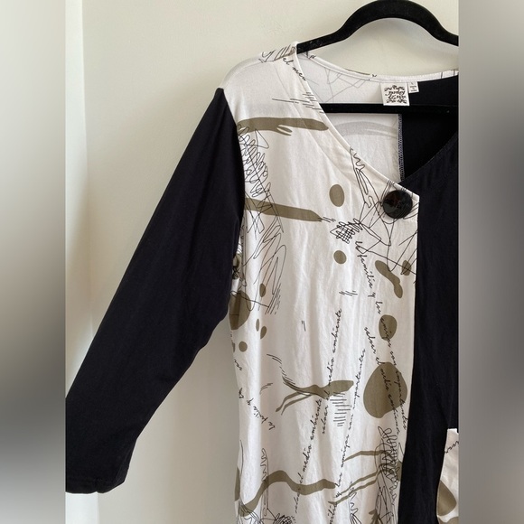 Parsley & Sage Black and White Abstract Lagenlook 3/4 Sleeves Blouse Size L - Picture 5 of 10